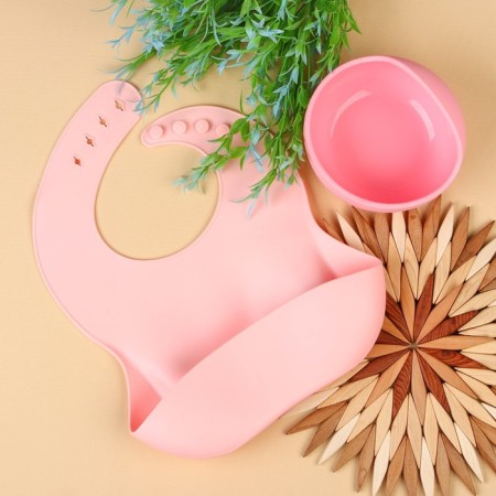 Baby plate on a suction cup, silicone, pink color-1