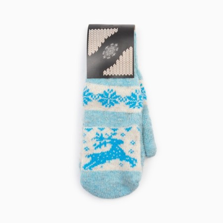 Women's woolen mittens “deer with a snowflake”, blue color, size 20-22-3