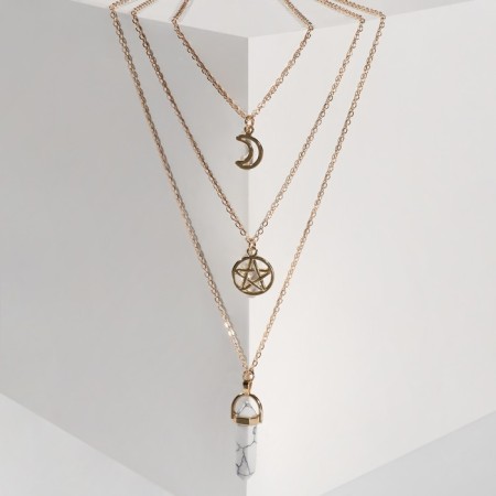 Pendulum pendulum and pentagram, white color in gold, 52 cm