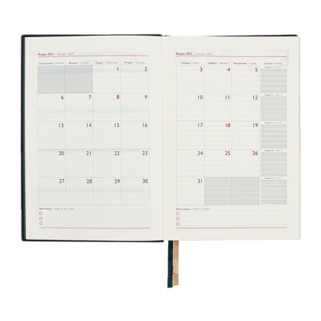 Dated 2025 diary, A5, 176 sheets of Escalada, solid cover of artificial leather, 3D design, embossing foil, lies, cream block 70 g/m2, green-10