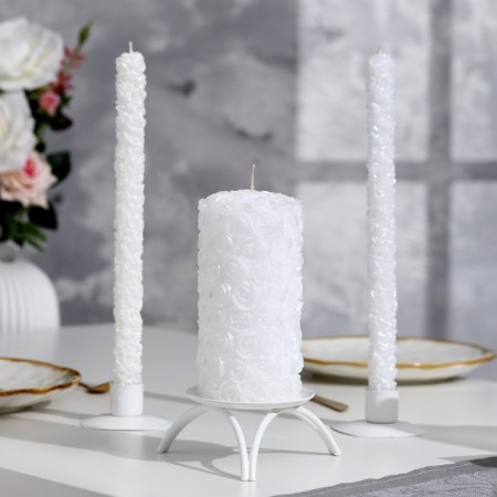 Candle-cylinder wedding "roses", 14x7.5 cm, white, home-1
