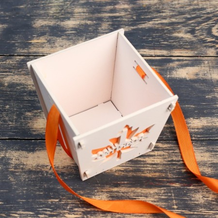 Wooden Kashpo 10.5 × 10 × 9 cm Rafael "September 1", handle ribbon, gradient white orange-1