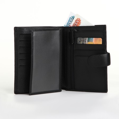 Male purse on the button, department for auto documents, black color-5