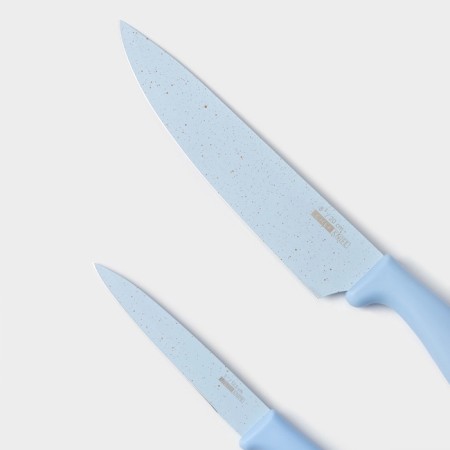 A set of kitchen utensils "Claud", 3 objects: 2 knives, vegetable cleaning of ceramics, blue color-2