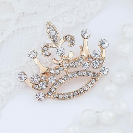 Brooch "Crown", white color in gold