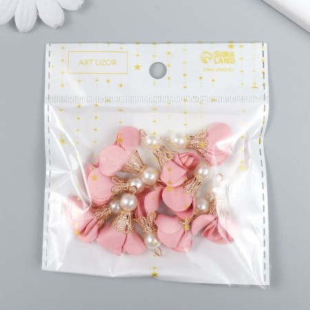 Decor for creativity Textile "Flower with pearls. Pink" set 10 pcs 2.5 cm-3
