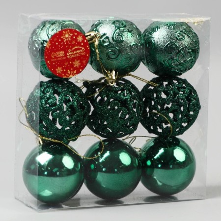 Set of balls plastic D-5.5 cm, 9 pcs "carnival" curls, green-1