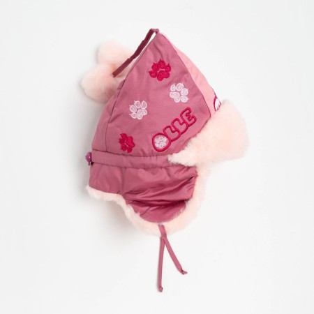 Hat for the girl "Bom with embroidery", lingonberry color/light pink, size 48
