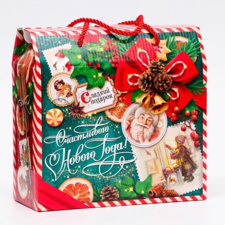 Gift box New Year's emerald vintage 23 x 10 x 22 cm-1