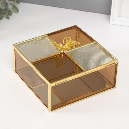 Casket glass with a metal frame "Butterfly" square caramel 15x15x8.3 cm-4