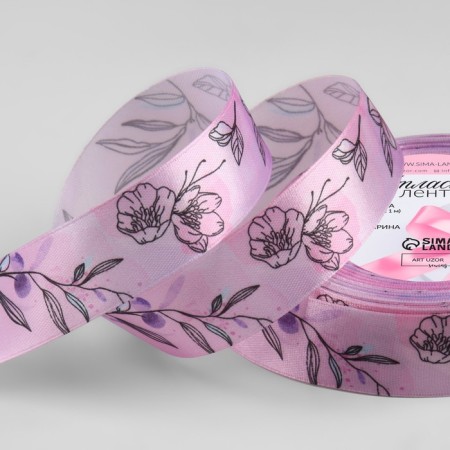 Satin tape "Bouquet", 25 mm × 23 ± 1 m, lilac color No. 045
