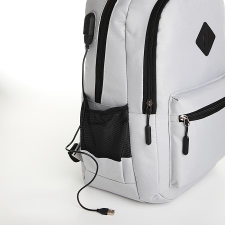 Youth backpack, 2 lightning departments, external pocket, with USB, gray color.-5