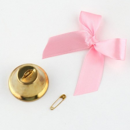 A bell on a pin with a bow for graduation, pink, d = 3.6 cm-3
