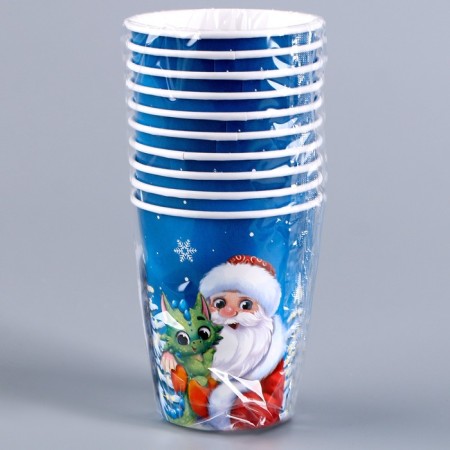 A one -time paper glass “Happy New Year”, Santa Claus, 250 ml-3