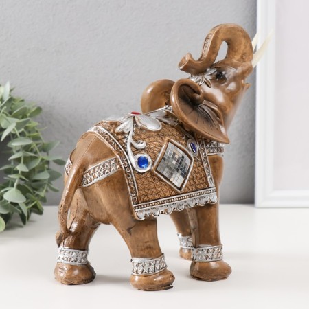 Polystone souvenir "Elephant in Popone Kolchug with mosaics and golden patterns" 21x9x19.5 cm-2