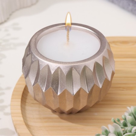 Candle "Shar" in a candlestick with sharp faces of gypsum, 7x6cm, champagne