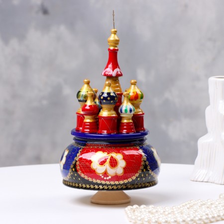 Musical souvenir "Temple" No. 2, blue-red, manual painting, 12x22 cm-1