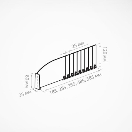Plastic breakdown separator 120 mm high with a front limiter 80 mm, l = 185-385 mm-2