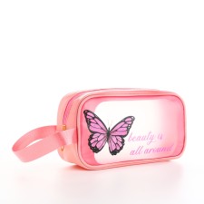 PVC cosmetic bag matte butterfly, 21*7*12, PP40 lightning department, pink