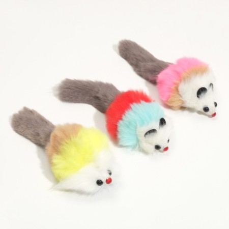 Mouse made of artificial fur, up to 17 cm with a tail, a mix of flowers-3
