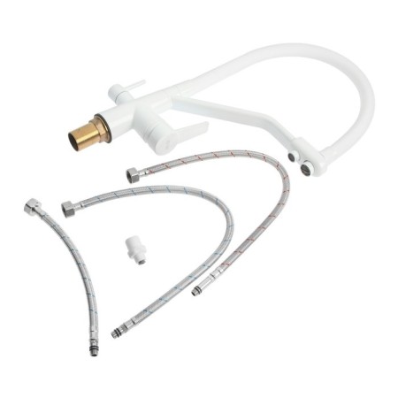 Kitchen mixer Zein Z6973, output for drinking water, silicone spout, brass, white-10