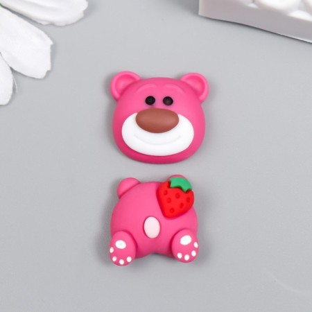 Decor for creativity Plastic "Pink Bear with Strawberry" set 2x2.5 cm