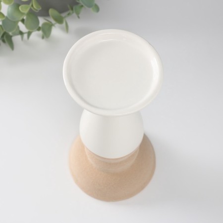 Ceramics candlestick for 1 candle "Piraeus" sand-white 9.8x9.8x20 cm-2