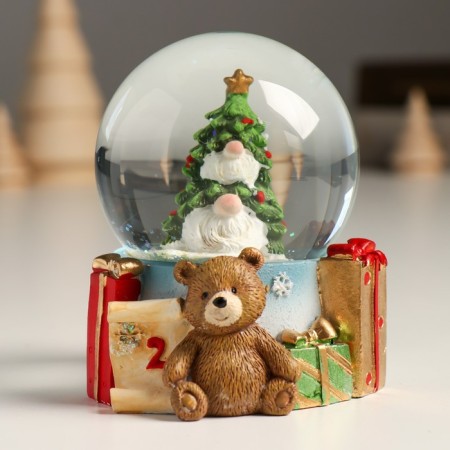 Souvenir Polystone Water Ball "Christmas tree with gnomes" 7x8x9 cm-1