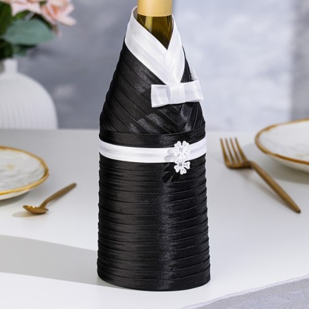 Decoration for champagne "Bridegroom and Bride", black and white-10