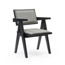 Harmony lunch chair, beech frame, polyester fabric, pageon Grey color