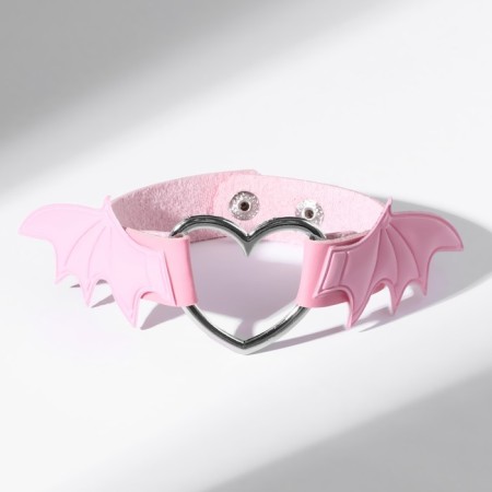 Bracelet Leather "Bat", pink color in silver-1