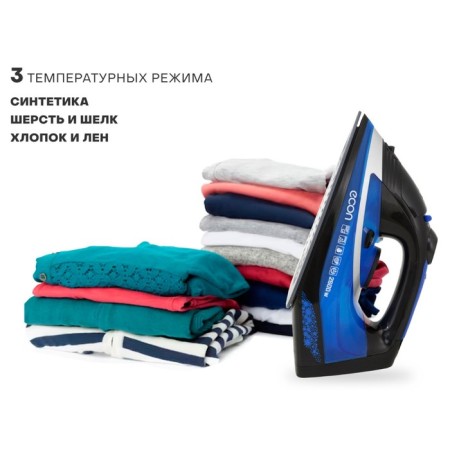 Iron Eco-Bi2603, 2600 W, ceramic sole, 45 g/min, 320 ml, blue color with black-5