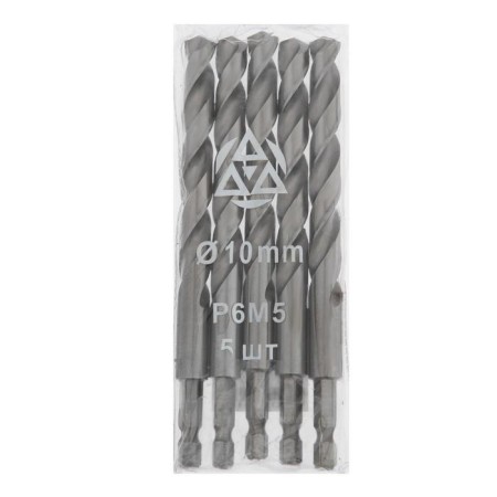 Metal drill "Volga Tool", six. XV., 10x133 mm, P6M5, 5 pcs., GOST 10902-77-2