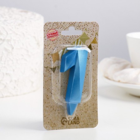 Candle in the Cake "Fine", number "1", blue metallic, 6.5 cm-3