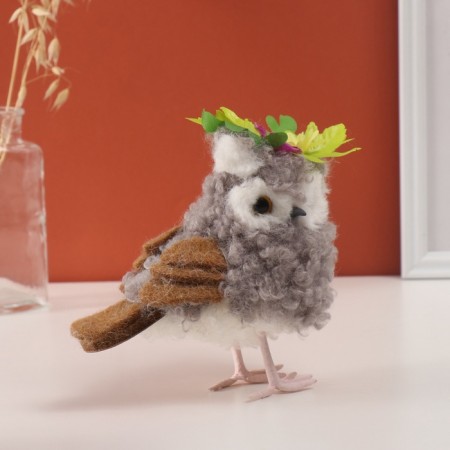 Decor "Curly owl with flowers" 12x9x17 cm-1