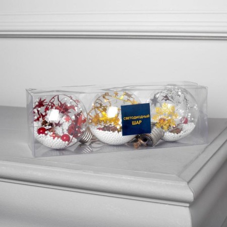 A set of Christmas tree balls "Tinsel Stars" 3 pcs., Battery, 5 LED, glow white glow-1
