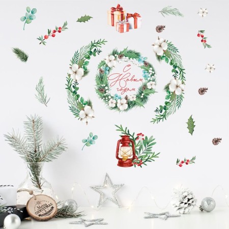 Interior sticker with a luminous layer "Happy New Year", 21 x 29.7 cm, New Year-4