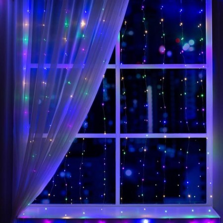 Garland "Curtain" 2 × 2 m Rosa, IP20, silver thread, 300 LED, glow of multi, 12 V