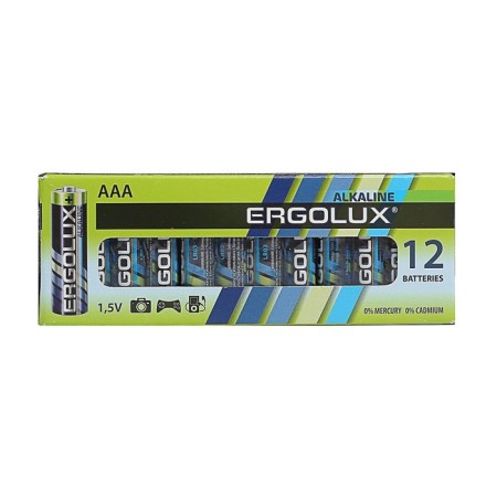 Battery alkalin Ergolux, AAA, LR03-12BOX (LR03 BP-12), 1.5V, set of 12 pcs.