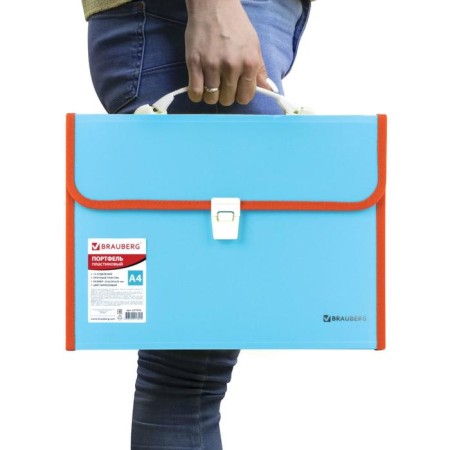 A4 Portfire folder 13 POSTDD BRAUBERG JOY (330x245x35 mm), with edging, label index, turquoise-7