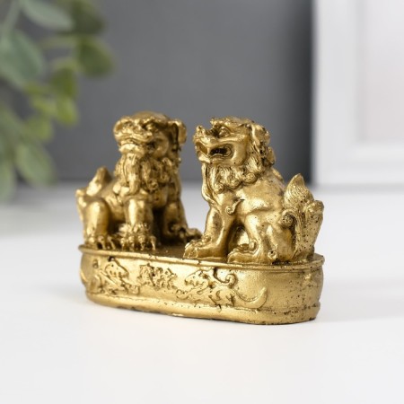 NECKE Polystone "Heavenly Lions (Dogs Fu)" Bronze 2.8x8.2x5 cm-1