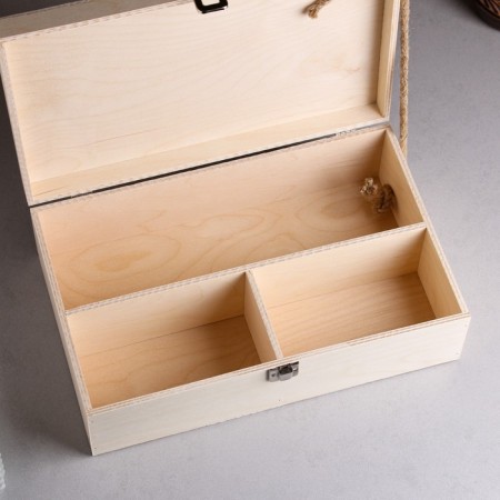 Gift box 34 × 21.5 × 10.5 cm wooden 3 departments, with a closing lid, without painting-4