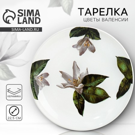 Ceramic plate Lemon Flowers, 22.5 cm, white color