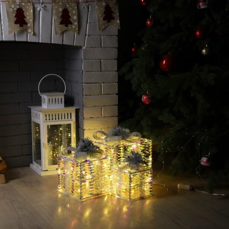 LED figure "Brilliant gifts" 15, 20, 25 cm, textiles, metal, 220 V, glow warm white