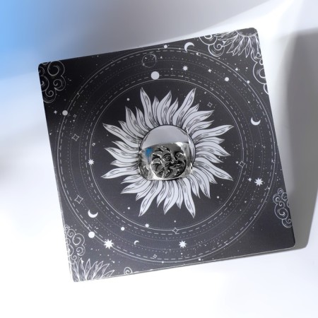 Ring "Sun and Moon" with stars, color black silver, 16 size-2