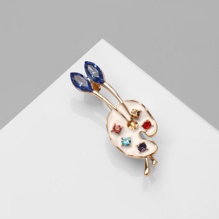 Brooch "Palette" with brushes, colored in gold
