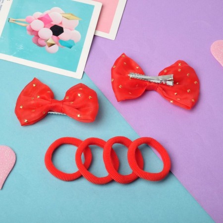 Hair set "Karapulka" (2 clamps, 4 elastic bands) Bow Gay, pink-2