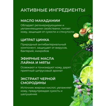 Natural liquid hand soap antibacterial “mint and lime”, 400 ml-1