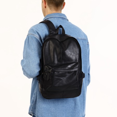 City backpack of artificial leather with lightning, 3 pockets, black color-1