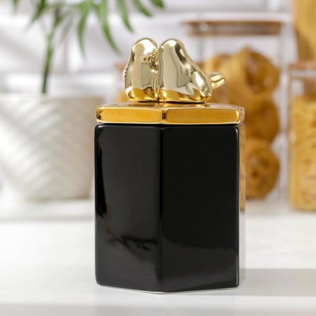 Ceramic bank for bulk products "Golden Wing", 10.5 × 16.5 cm, black color
